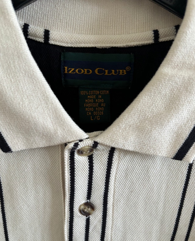 NEW Izod Club Cream and Navy Stripe Vintage Golf Shirt, Men’s L - photo 4