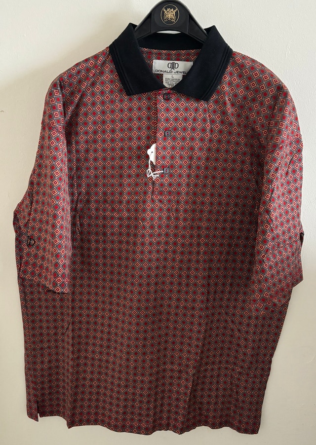 NEW Donald Jewell Maroon/Navy Print Vintage Golf Shirt, Men’s L - photo 3