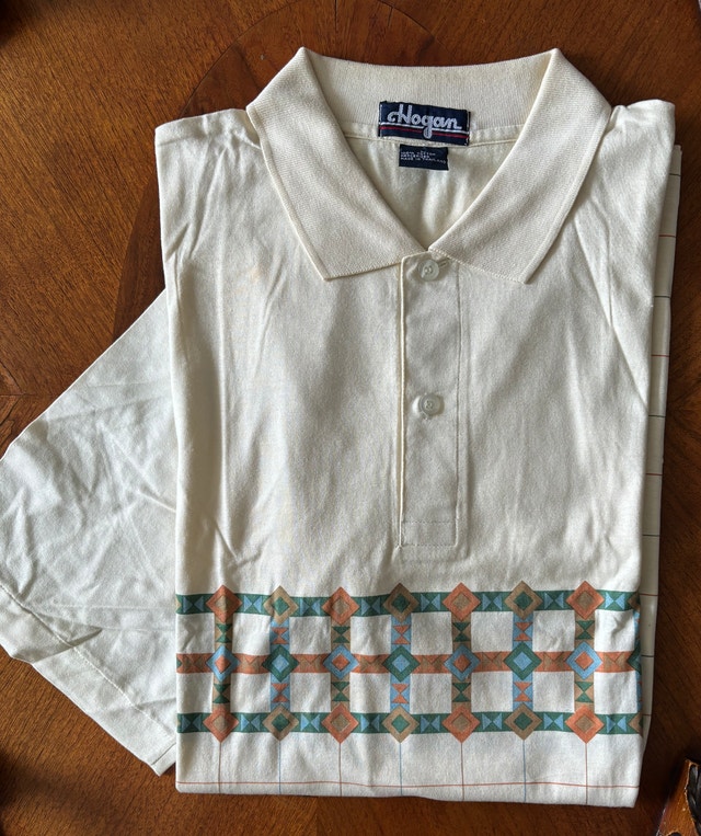 NEW Hogan Cream w Green, Brown Vintage Golf Shirt, Men's L