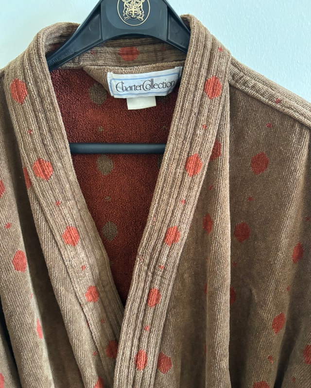 Vintage Charter Collection Cotton Bathrobe - Brown/Rust Polka Do