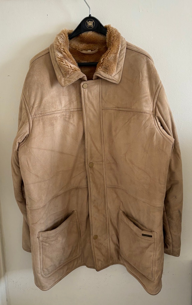 Men's Faux Suede Shearling Winter Coat - Large