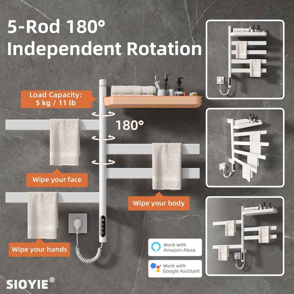 SIOYIE Smart Towel Warmer 5-Rod Rotating White - photo 4