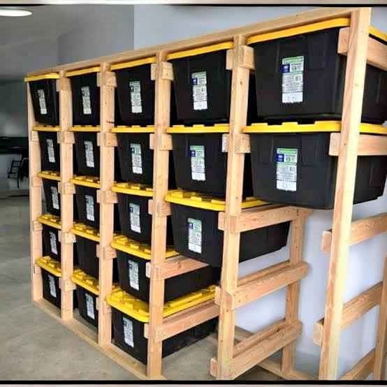 Custom Wood Storage System with Totes