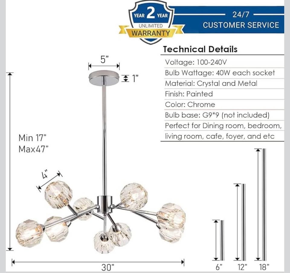 Chandelier Modern Crystal Pendant Light Chandelier 9 Lights Cont - photo 4