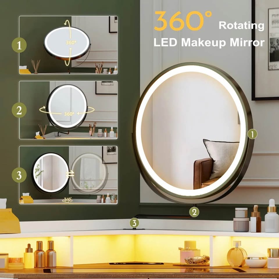 CORNER LED MAKEUP BEDROOM DESK WITH MIRROR - WHITE - photo 4