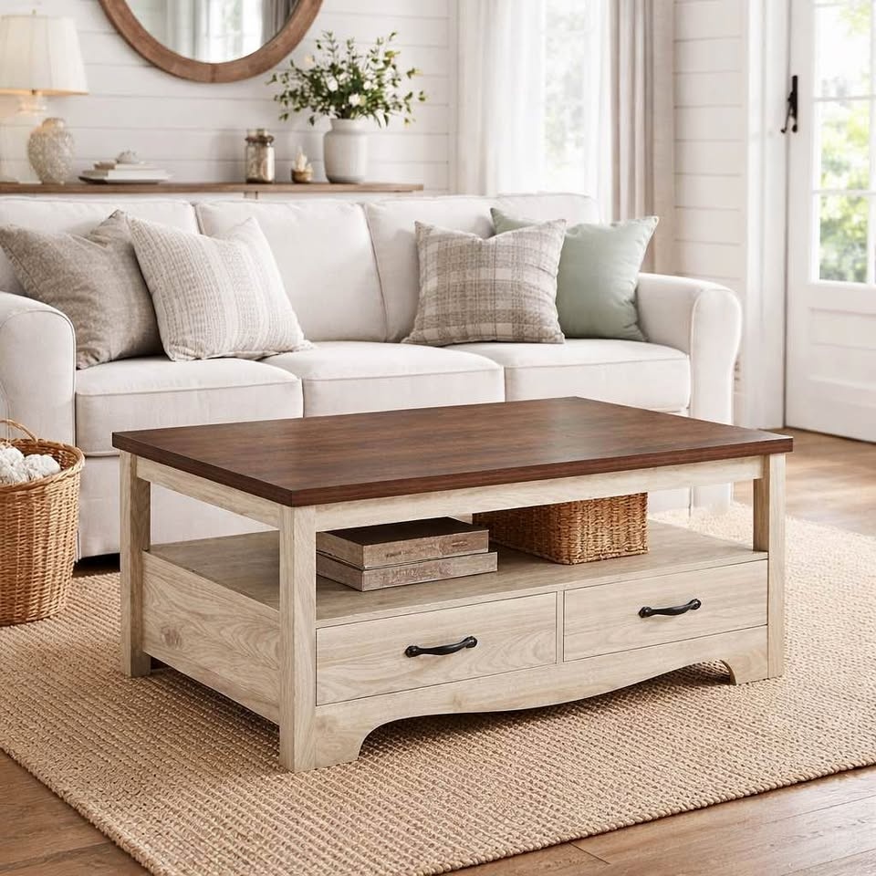 Modern Farmhouse Coffee Table with 2 Drawers - Brand New