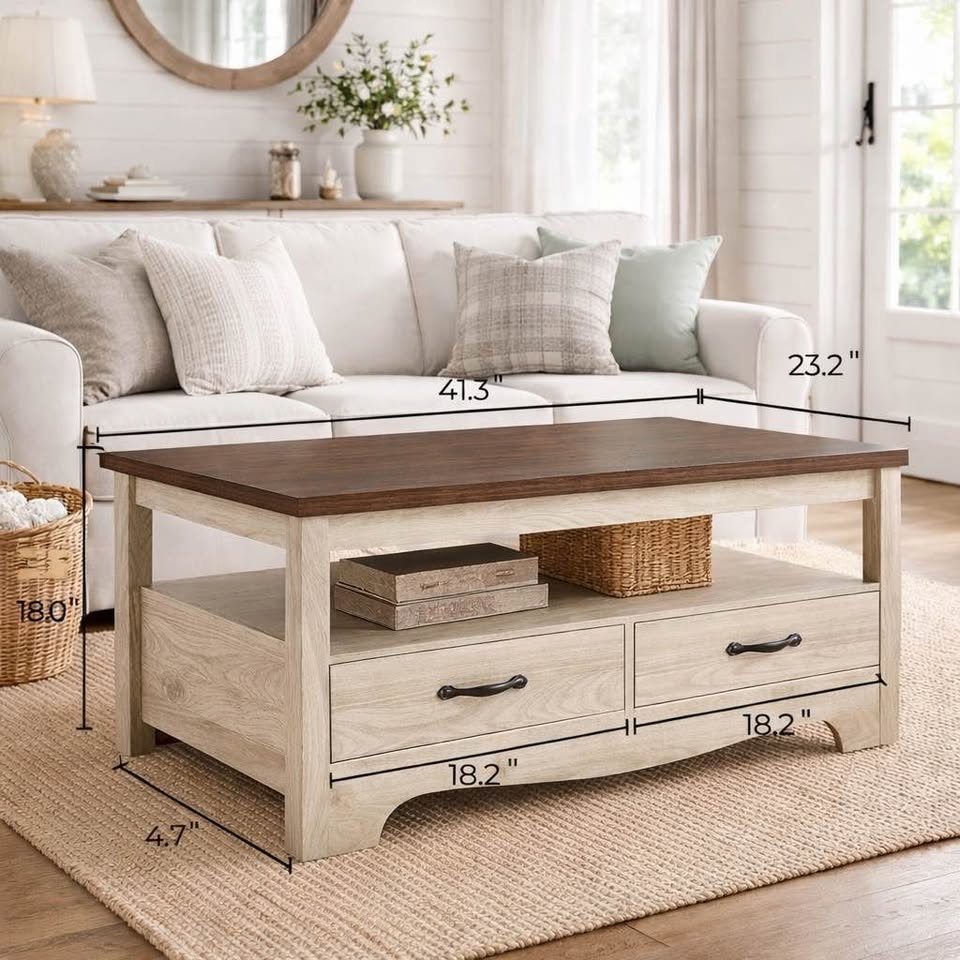 Modern Farmhouse Coffee Table with 2 Drawers - Brand New - photo 2