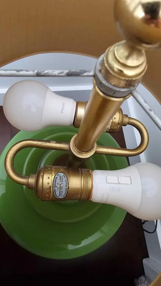 Antique Green Norman Perry Lamp with Brass Fittings image indicator(3)