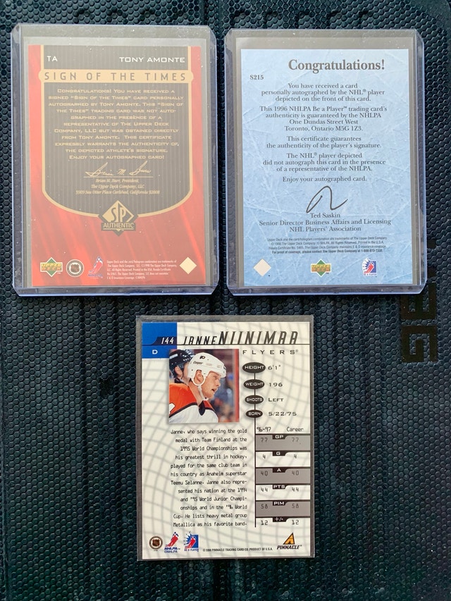 5 NHL Autographs - Amonte, Tkachuk, Niinimaa, Defoe, Windchester - photo 2