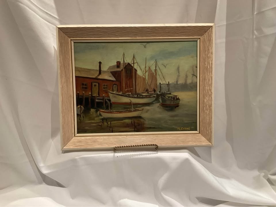 Oil Painting Vintage Original Frame Vistas Of A Harbour M Creed - photo 2
