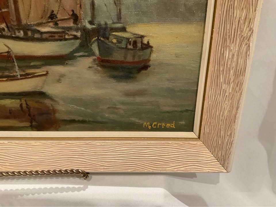 Oil Painting Vintage Original Frame Vistas Of A Harbour M Creed - photo 3