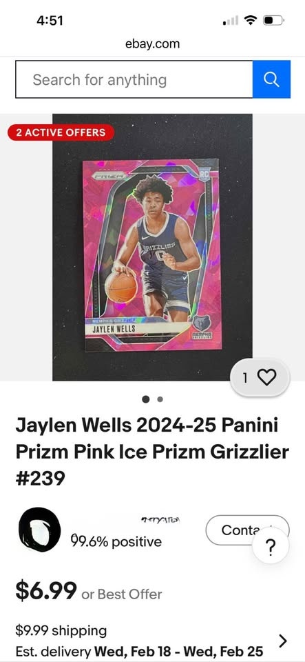 2024-25 Panini Prizm Jaylen Wells RC Hyper Rookie Card - photo 3