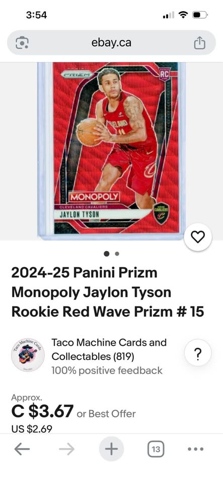 2024-25 Panini Prizm Monopoly Jaylon Tyson Rookie Card - photo 3