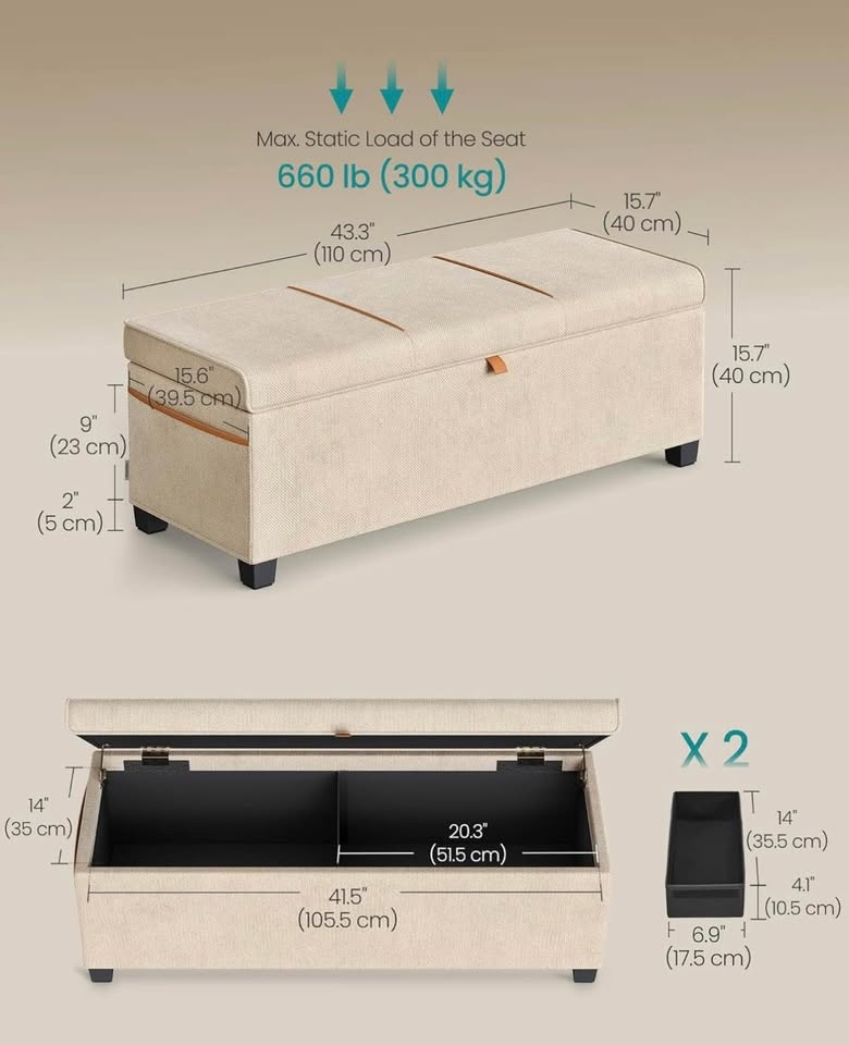 SONGMICS Storage Ottoman Bench – New in Box - photo 5