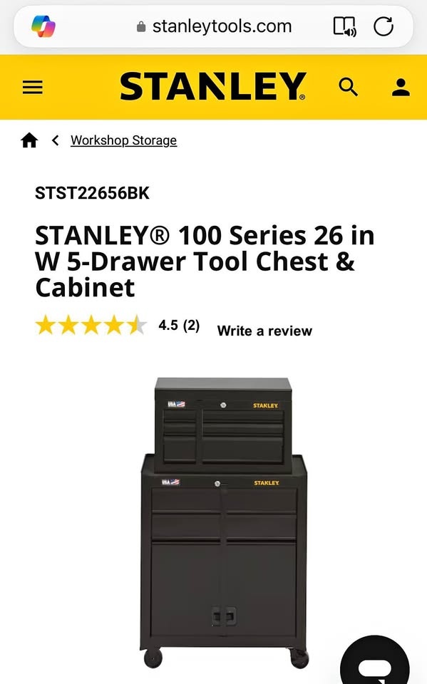 Stanley 100 Series 26 Inch Tool Chest & Cabinet