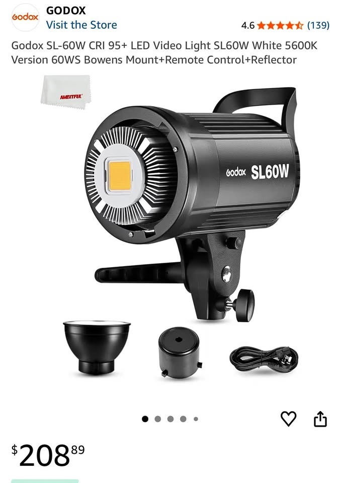 Godox SL-60W LED Video Light 5600K – CRI 95+, Bowens Mount, Remo