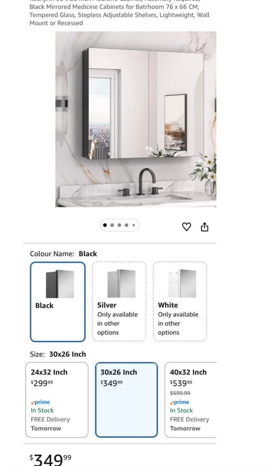 Black Mirrored Bathroom Medicine Cabinet – 76 × 66 cm - photo 2