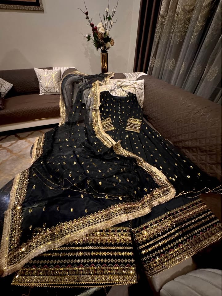 Chiffon Flairy Embroidered Frock w/ Sequence Work Plazo & Organz - photo 4