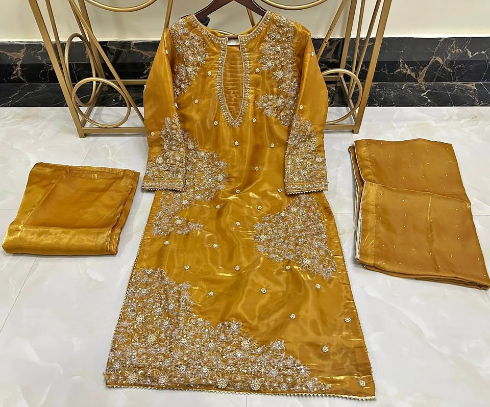 Pure Silk 3Pcs Suit (Shirt, Plazo, Dupatta)