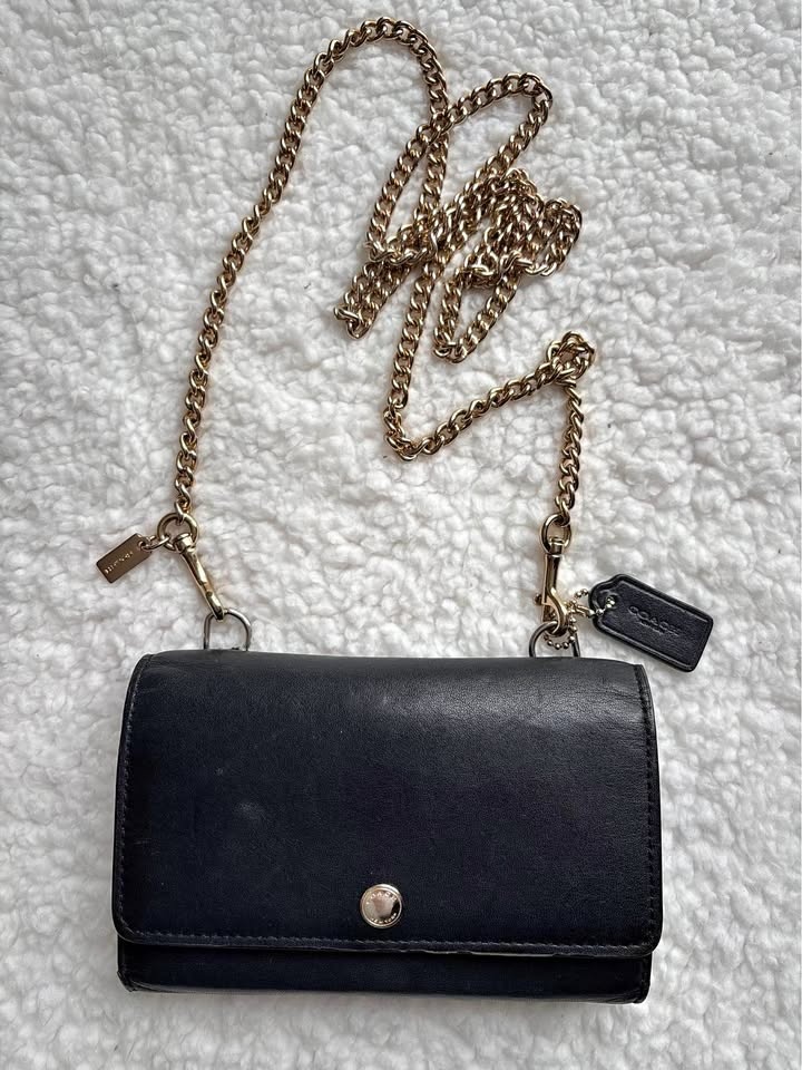 Coach Black Wallet on Chain with 2 Charms