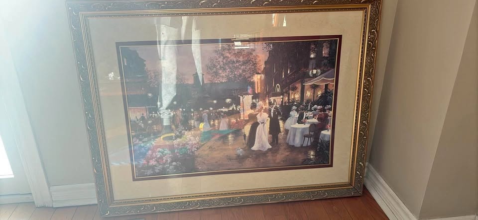 Large Framed Artwork with Outdoor Scene
