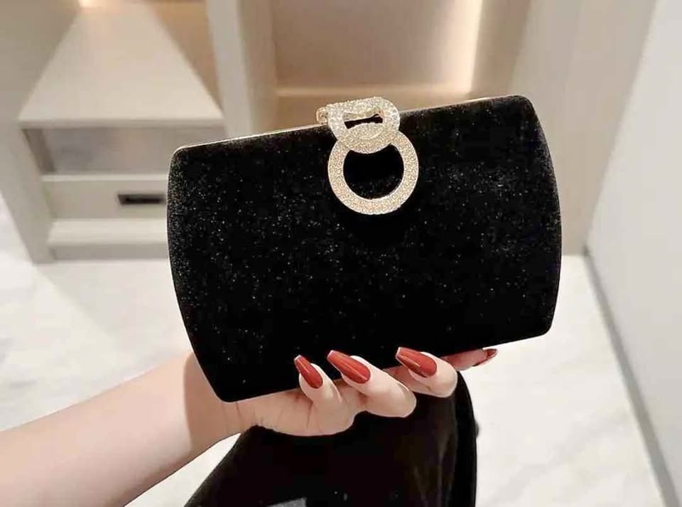 Brand new luxury velvet black evening party bag