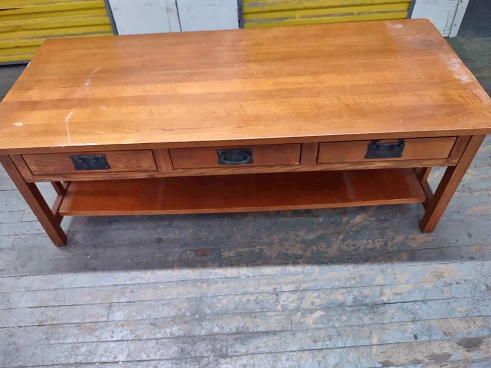 Wood Coffee Table - 3 Drawers - 52x23x18 - One Handle Missing