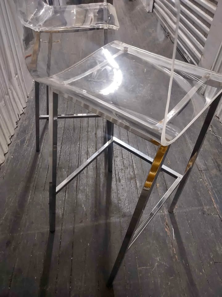 2 Chrome and Acrylic Bar Stools
