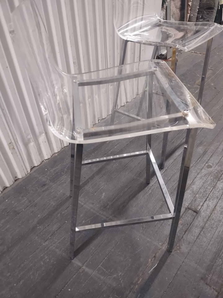 2 Chrome and Acrylic Bar Stools - photo 2