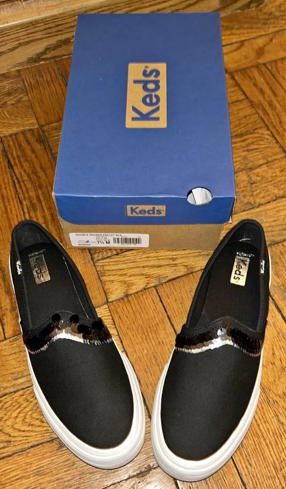 KEDS Double Decker Black Sequined Sneakers NEW-in-Box SZ 7.5 🏆