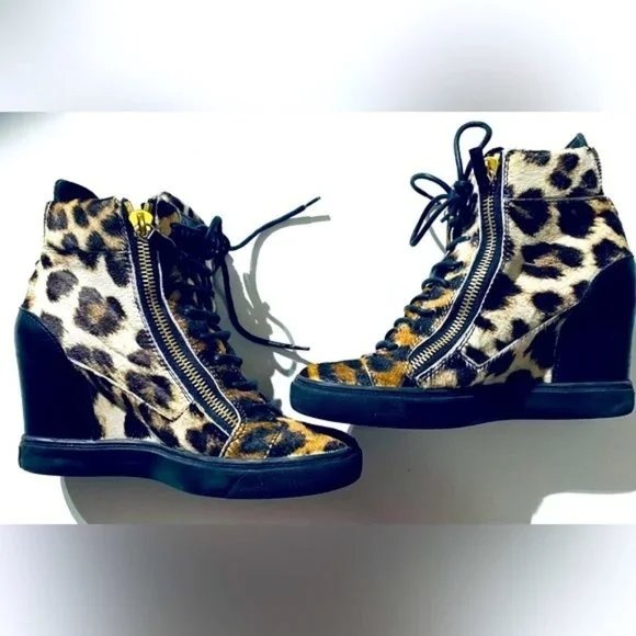 🏆 Giuseppe Zanotti Leopard Print Wedge Sneaker Boots Sz 41