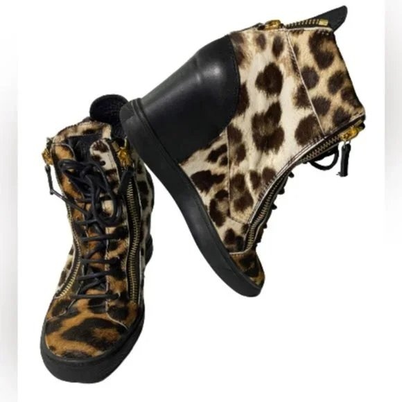 🏆 Giuseppe Zanotti Leopard Print Wedge Sneaker Boots Sz 41 - photo 5