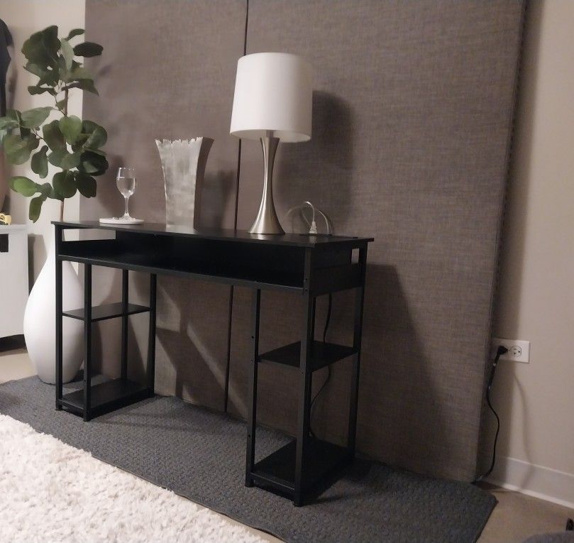 Black Desk with Built-In Outlets and USB – Old Town
