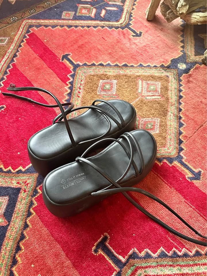 Call It Spring Black Platform Sandals Strappy Vegan size 9