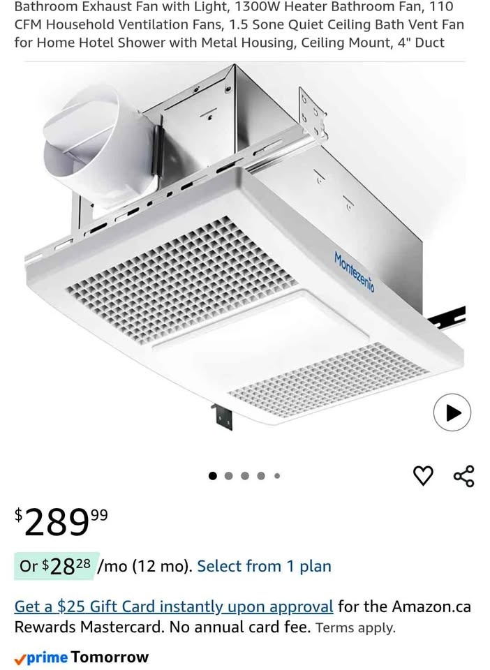 Silent Bathroom Fan w/ Light and Heater - New