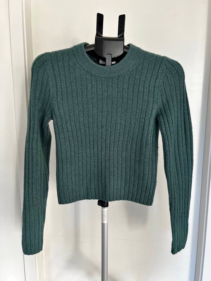 Madewell Dark Green Ribbed Crew Neck Sweater