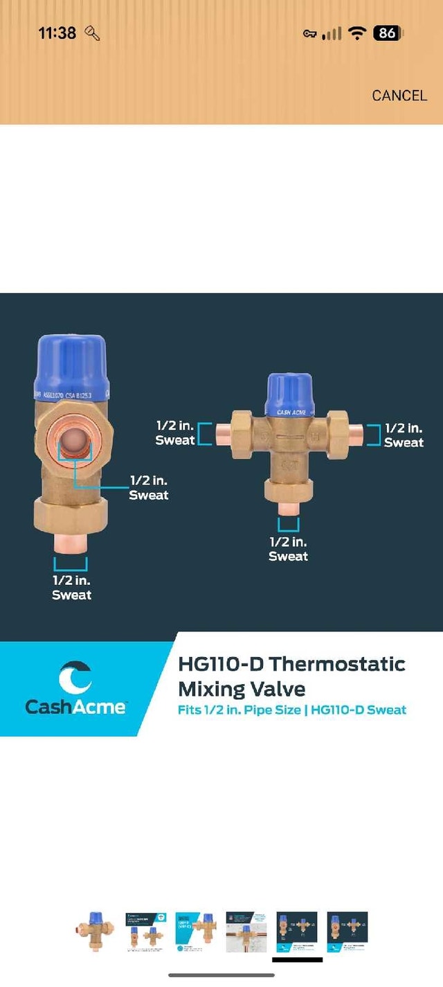 Cash Acme Mixing Valve HG110-D - photo 2