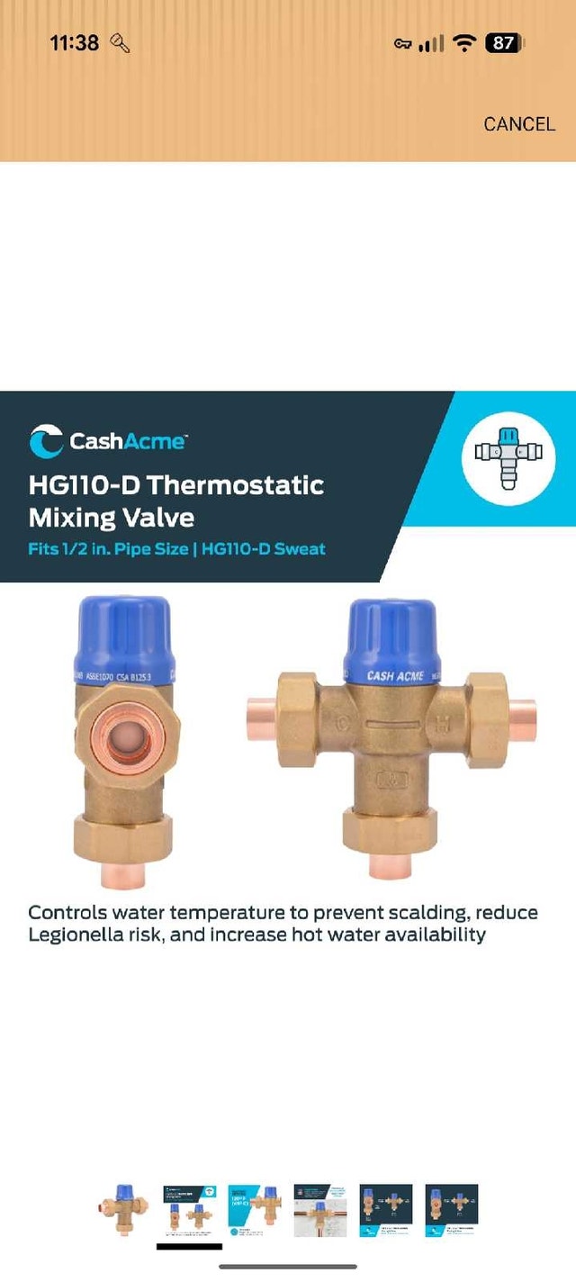 Cash Acme Mixing Valve HG110-D - photo 3