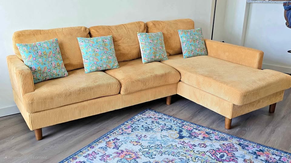 L-Shaped Yello Sofa with Pillows