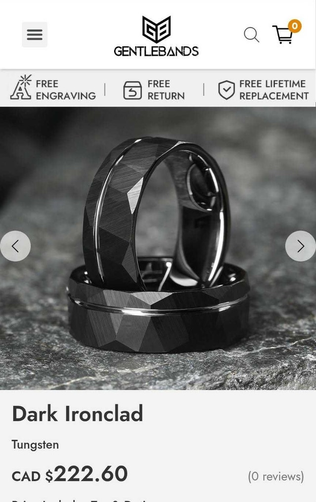 Men's Tungsten Black Ring - Size 7.5