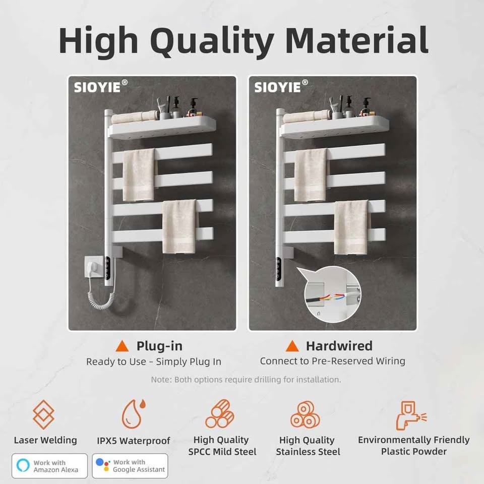 SIOYIE Smart Towel Warmer 5-Rod Rotating White - photo 5