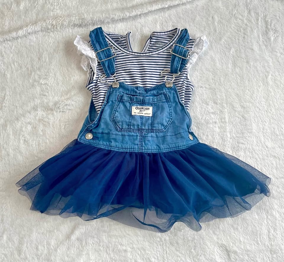 OshKosh B'gosh Denim Overall Dress & Bodysuit Set 12m