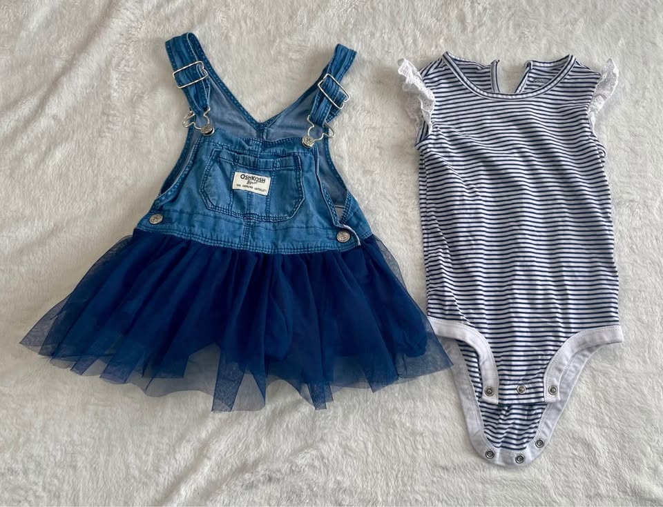 OshKosh B'gosh Denim Overall Dress & Bodysuit Set 12m - photo 2
