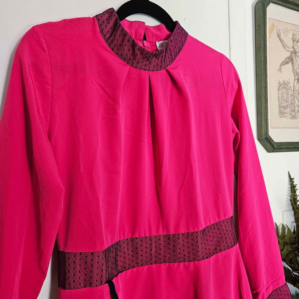 Vintage 80s Fuschia Pink Faux Wrap High Low Dress - photo 2