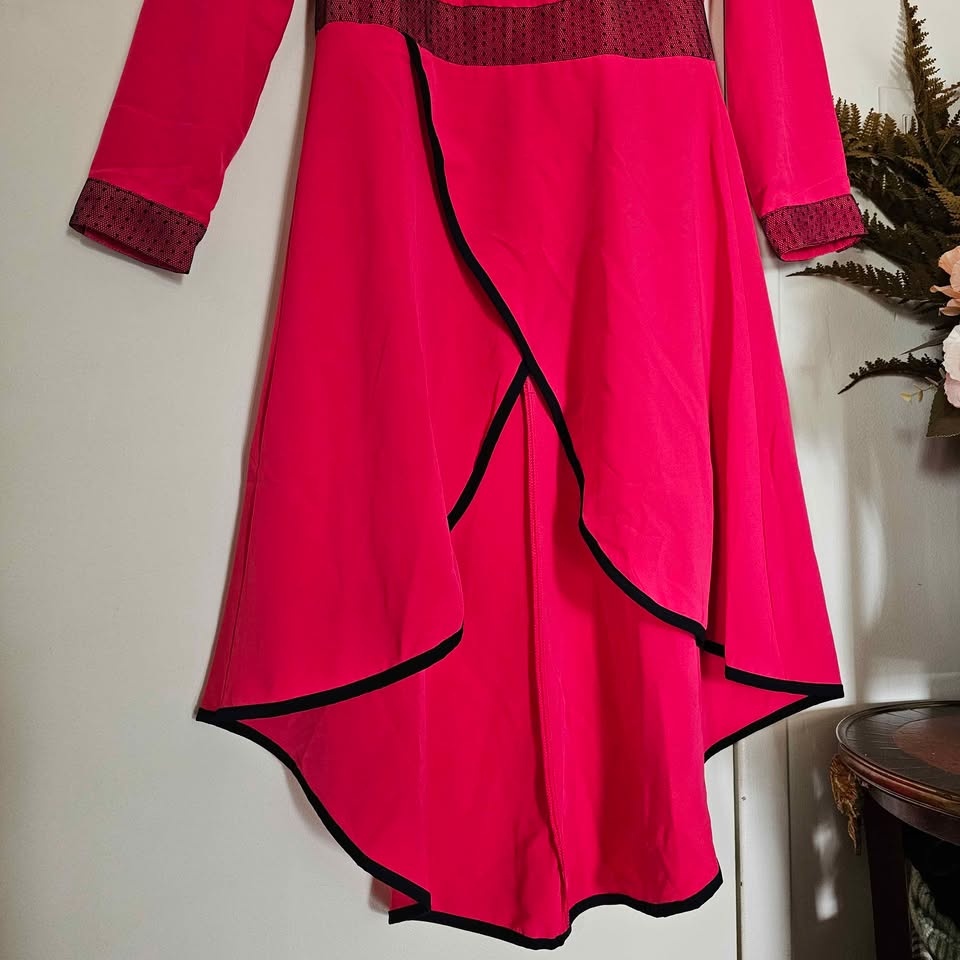 Vintage 80s Fuschia Pink Faux Wrap High Low Dress - photo 3