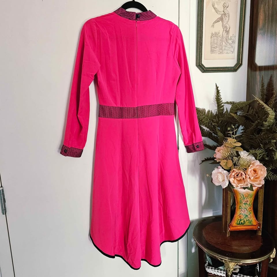 Vintage 80s Fuschia Pink Faux Wrap High Low Dress - photo 4