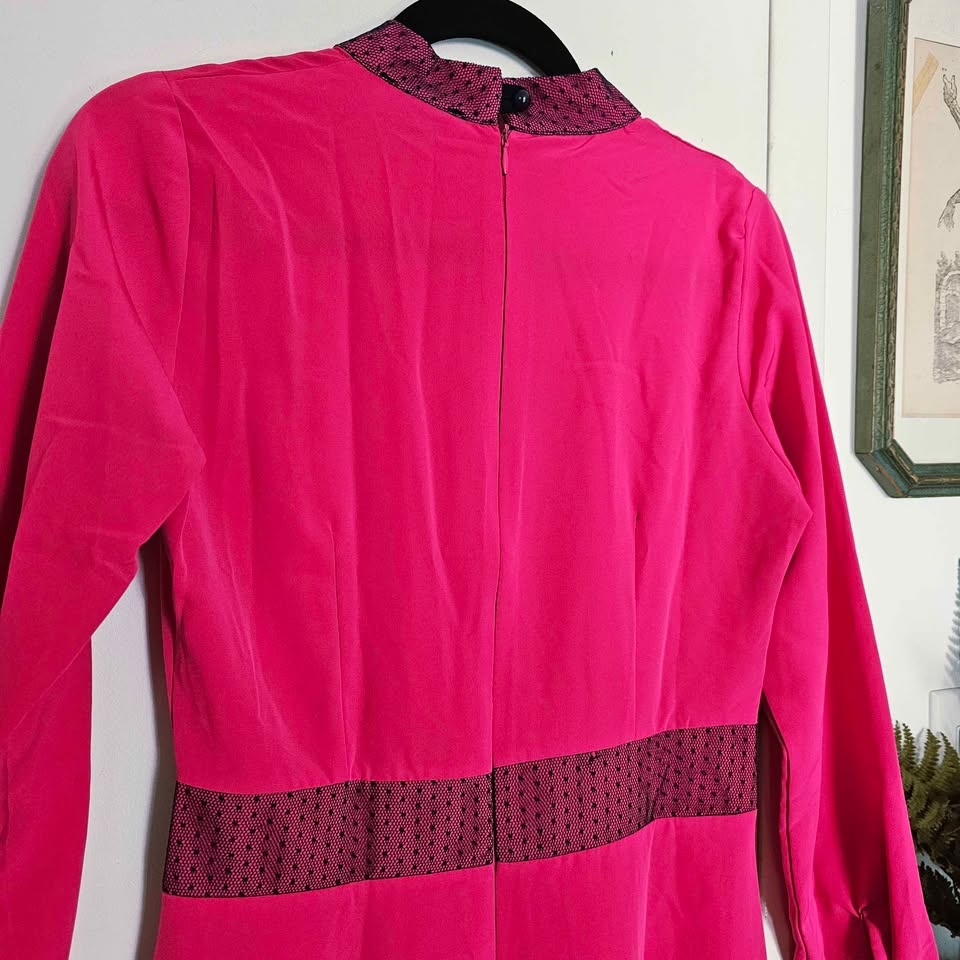 Vintage 80s Fuschia Pink Faux Wrap High Low Dress - photo 5
