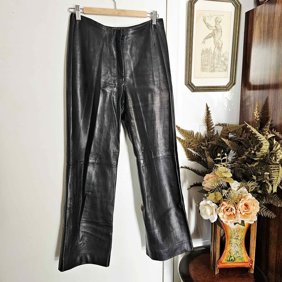 Vintage 8 Black Leather MLC Straight Leg High Rise Womens Pants