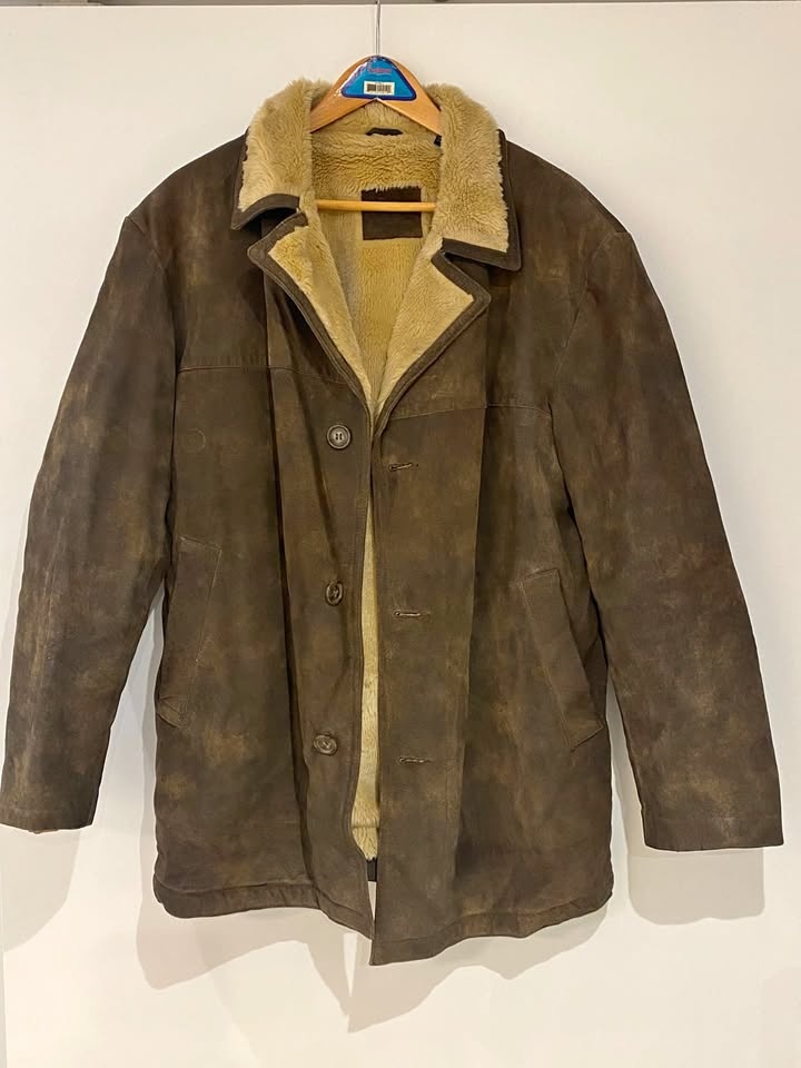 BDG Men's Brown Leather Vintage Style Long Coat - Size M