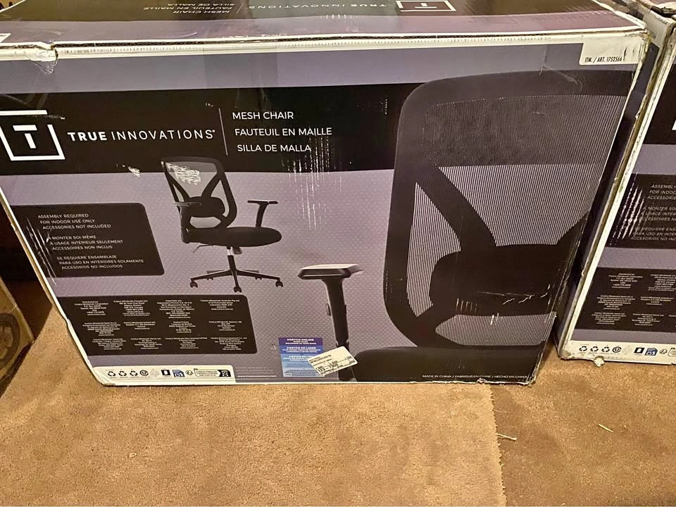 True Innovations Black Mesh Chair with Flip Back Arms